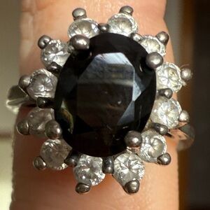 Vintage Inspired Blue Sapphire Look Halo Ring 925 Sterling Silver Ring